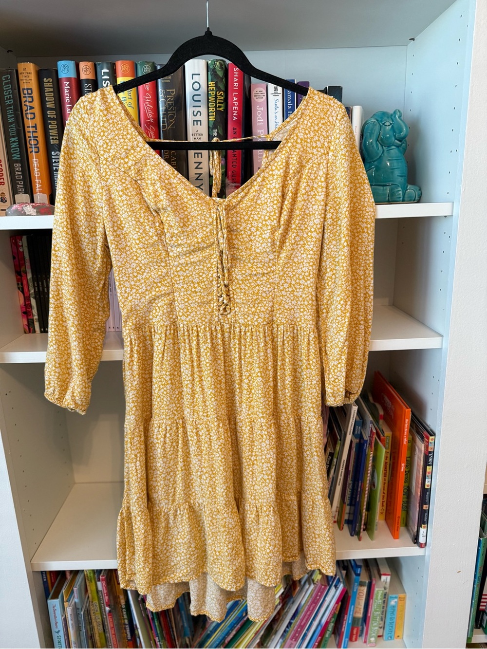 Hollister Yellow Floral Tiered Mini Dress Long Sleeve Size M